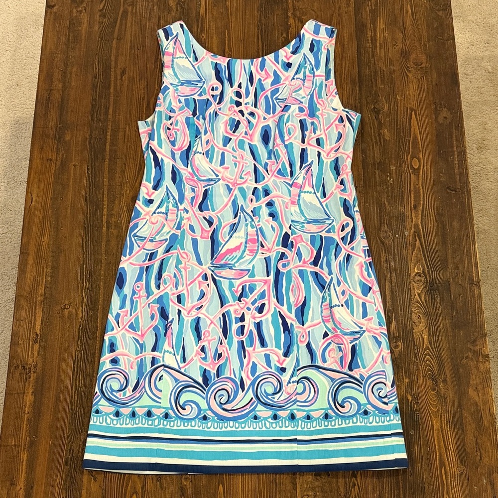 Lilly Pulitzer Sleeveless Nautical Dress Blue Pink Print Size 6